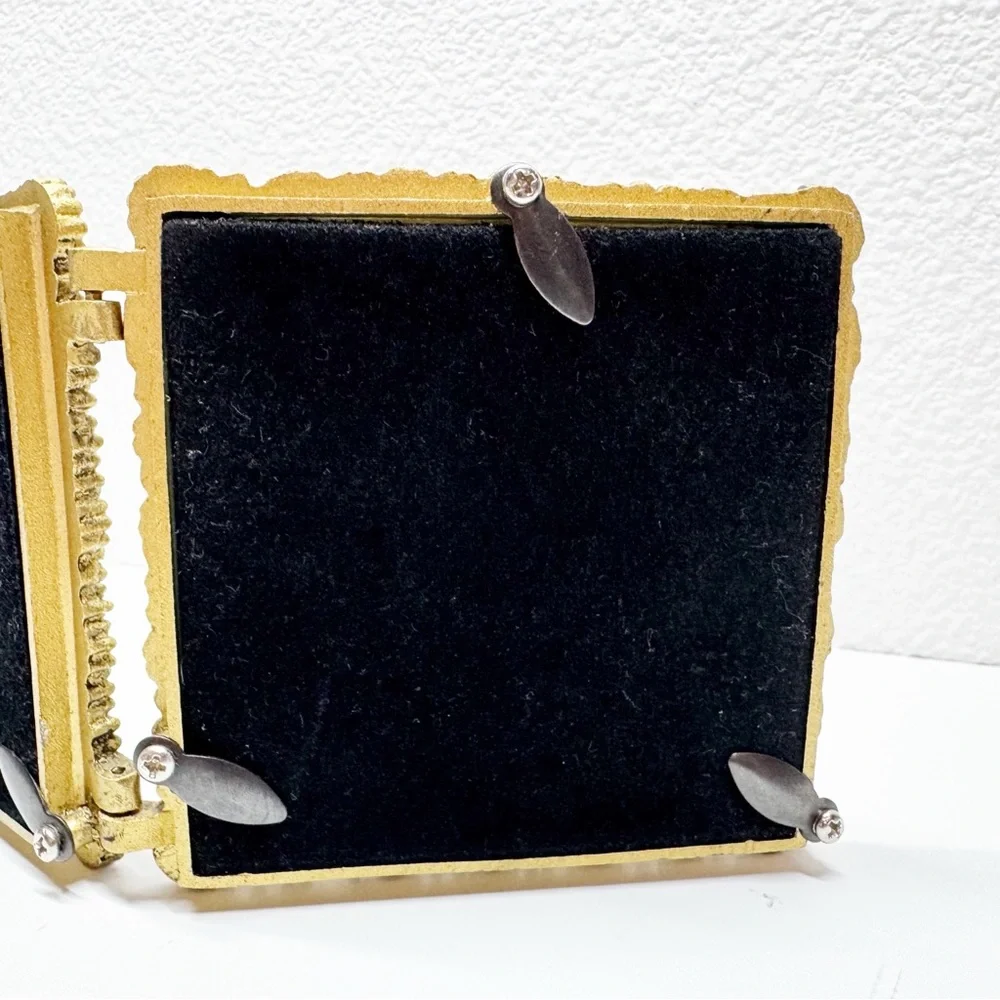 Ornate Metal Brass Double Heart Folding Picture Frame